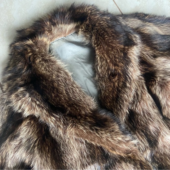 Vintage Real fur jacket coat brown & beige w/ liner petite medium large women’s - Picture 16 of 17